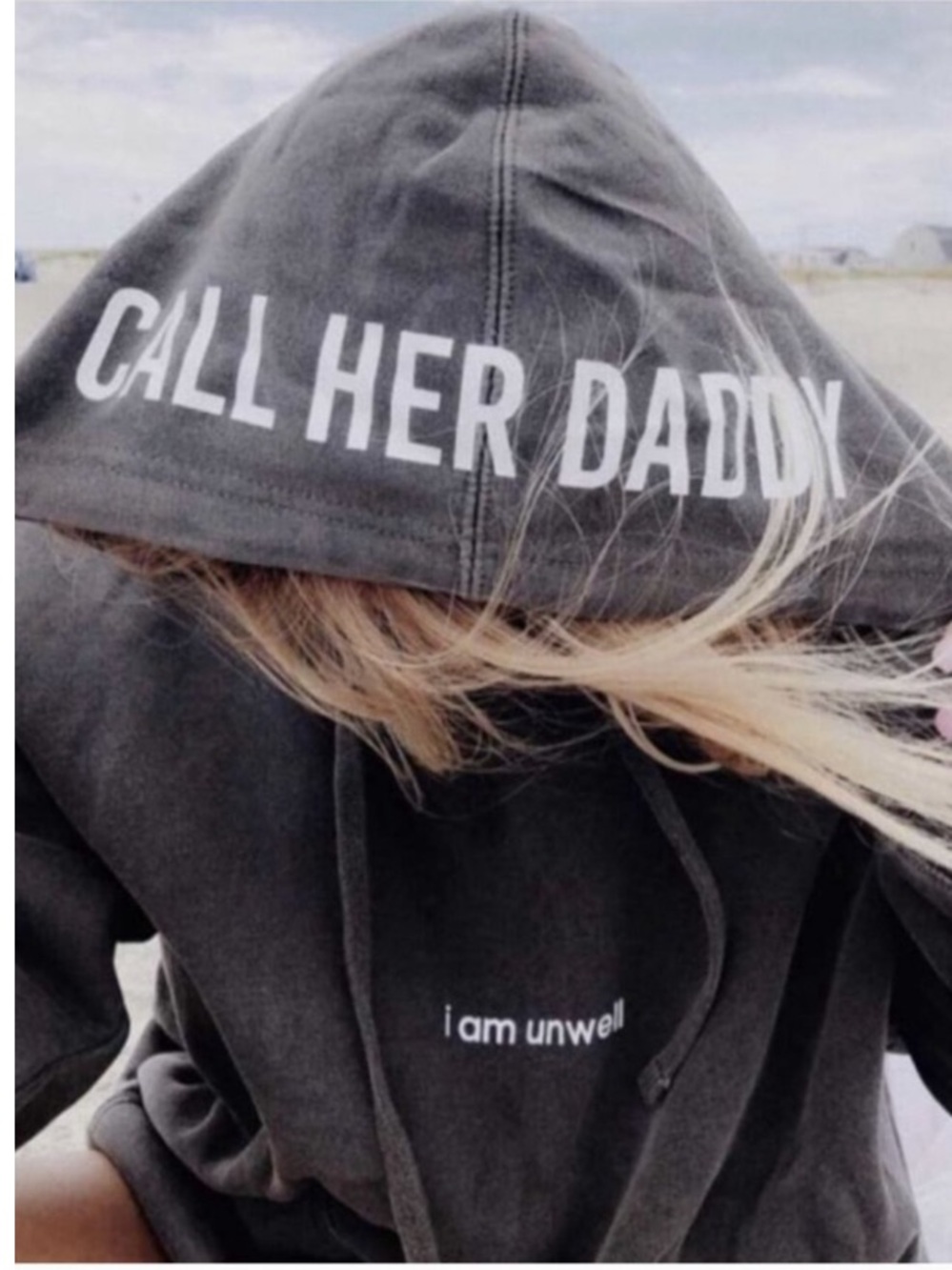 Black Graphic Hoodie with "CALL HER DADDY" Hood Print